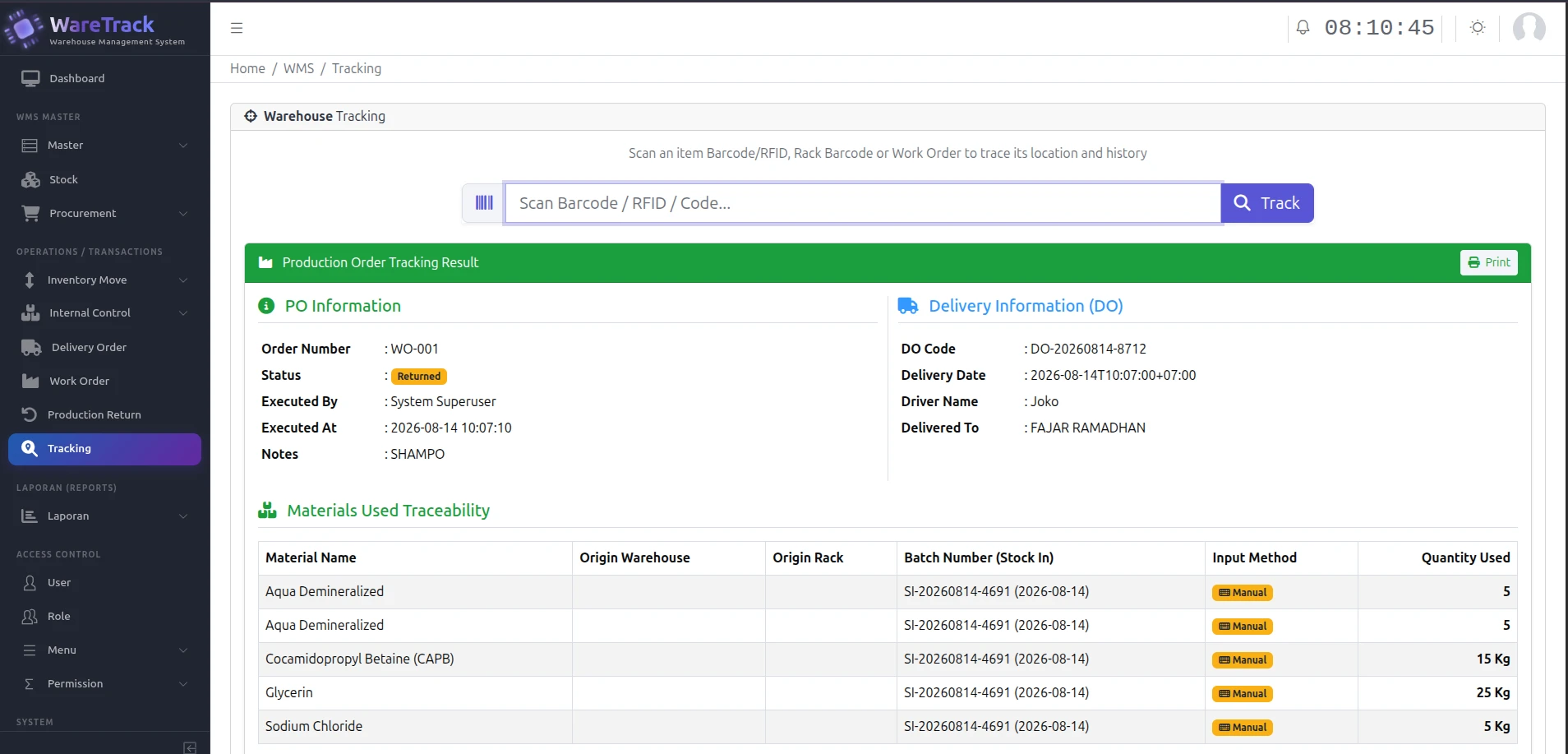 Material Tracking & Traceability